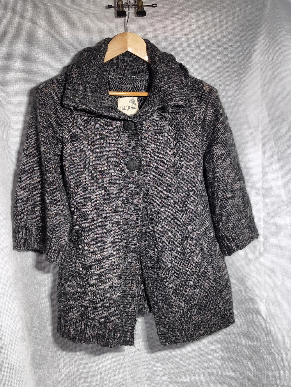 M. Rena Sz S Wool Acrylic Blend Charcoal Knit Button-Front Women's Sweater